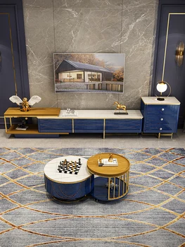 Прибиращ шкаф с каменна панел, комбиниран чай масичка, лесен луксозен стил, модерен и лесен открит шкаф за хол