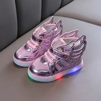 Детски обувки с крило от, led светещи маратонки, обувки за малки момичета, модерни обувки за деца, обувки за скейтборд върху плоска подметка, детски ежедневни обувки