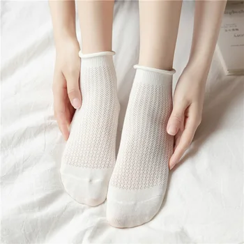 Пролет-лято 2023, нови дишащи меш японски сладки чорапи Kawaii за момичета, Женски бели и черни спортни чорапи с ниско деколте и къси щиколотками