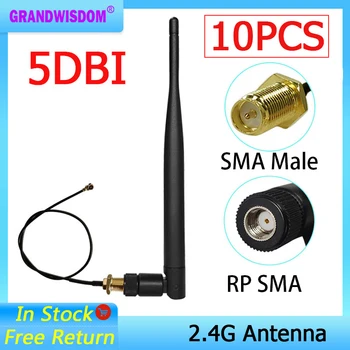 GRANDWISDOM 10шт 2,4 G 5dbi антена sma женски wlan wifi 2.4ghz антена IPX ipex 1 SMA мъжки удължител с косичкой модул antena
