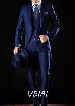 Сватбена мъжко дълго палто в италианския джентльменском стил, смокинги за младоженеца, шаферките мъжки костюми terno masculino (яке + панталон + елек)