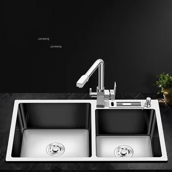 Модерна Вила, Хотел Удебелена кухненска мивка от неръждаема стомана и са Ръчно изработени с двойна чаша, комплект за подобрения в дома над мивката.