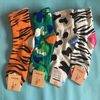 Къси чорапи от памук, с камуфляжным модел, дамски ежедневни зимни чорапи с леопардовым принтом, модни разтеглив топли класически дамски чорапи Сокс 7 двойки/лот