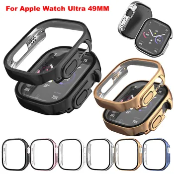 Стъклена филм + калъф за Apple Watch с каишка Ultra 49 мм, предпазна броня за PC, закалено покритие iwatch 8 Series Smart Accessories