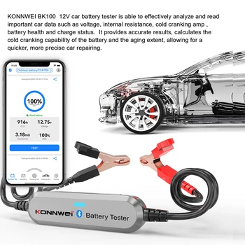 Тестер за батерии BK100 Bluetooth 5,0 Автомобилен Тестер за батерии мотоциклет 6 В 12 В на Монитора на батерии От 100 До 2000 CCA Тестов инструмент