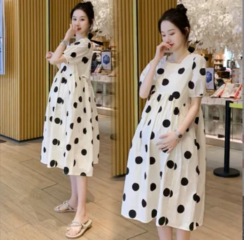 Лятото на корейското модно рокля-прашка за бременни жени