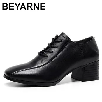 Дамски обувки-лодка BEYARNE, новост 2021 година, есента ежедневни дамски обувки от естествена кожа в ретро стил с кръгла пръсти дантела на фини обувки с високи токчета