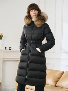 2022 дамско зимно палто, топло женски пуховик Parker Y2K, дрехи, нов висококачествен и дълъг тренч с яка от естествена коса, сутиен XL