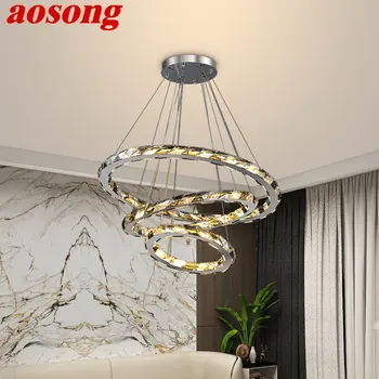 Модерен окачен лампа AOSONG с кристали, творчески Пръстени, луксозна кръгла led полилей, декорация за хол, трапезария, Вила