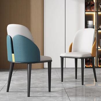 Модерен кожен стол за хранене с метална тапицерия в минималистичен стил, за всекидневната, стол за почивка, Мебели за дома Silla Comedor за грим