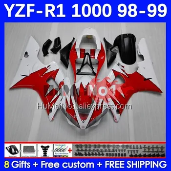 Корпус за YAMAHA YZF R 1 1000 CC 1000CC 98-99 156No.4 YZF R1 YZF1000 YZFR1 98 99 YZF-1000 YZF-R1 1998 1999 Обтекател бял червен blk