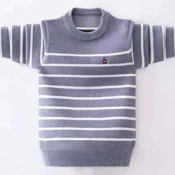 Детски пуловер, пуловер, есен-зима, райета, дизайнерски, детски Плюс кадифе вязаная топла горна дреха за юноши 110-170 години, облекло