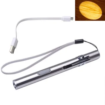 Скоба за химикалки Визуален орален гърлото къмпинг от неръждаема стомана Медицински преглед, USB Акумулаторна батерия за преносим led мини-фенерче