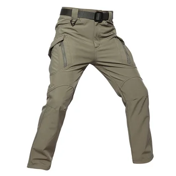Мъжки дебели флисовые панталони IX9 Softshell, зимни военни тактически панталони, ловни флисовые панталони-карго, мъжки водоустойчив бойни панталони