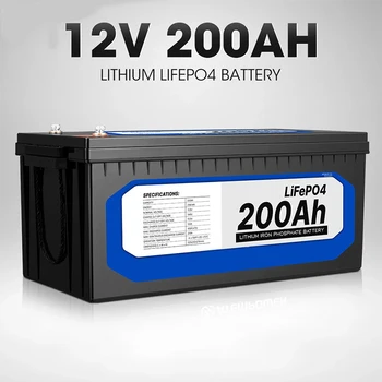 Нова батерия 12V 200Ah, батерия LiFePO4, литиево-железен фосфат батерии, вградени BMS за слънчевата лодка, без данък