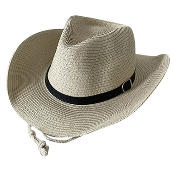 Дамска сламена шапка от слънцето Simplicity с широка периферия и шнурком, летни слънчеви шапки UPF, сламени шапки от слънцето фина работа, аксесоари