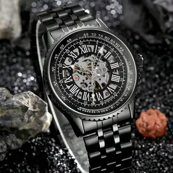 НОВИТЕ часовници с виртуален скелет, модерен мъжки автоматично механични часовници е от неръждаема стомана, спортни бизнес мъжки часовник Relogio Masculino