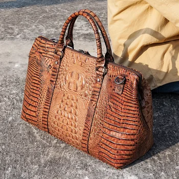 Нова луксозна мъжка и дамска чанта от естествена телешка кожа в стила на алигатор, преносима чанта унисекс чанта за багаж на къси разстояния, кожено