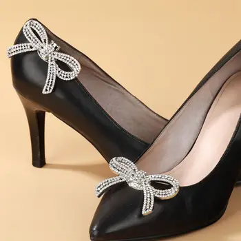 2 елемента Женски скоби за обувки, Сватбени украси за обувки на Булката с лък, дамски висулки на висок ток, Бижутерия, обувки, Кристали, кристални декорации