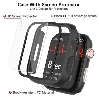 50 бр./лот Стъкло + Калъф за Apple Watch Case 45 мм 41 мм За iWatch Accessorie Защитен Калъф за екрана iWatch 7
