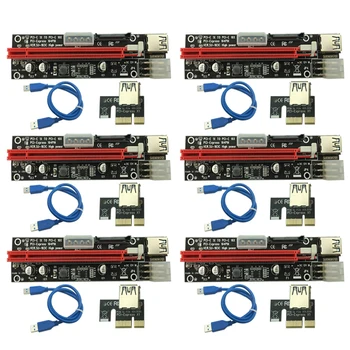 6ШТ 3 в 1 4pin Molex PCI-E Майнинговая Карта 6pin Странично SATA 60 см PCIE от 1x до 16x PCI Express Странично Карта за Antminer Bitcoin Миньор