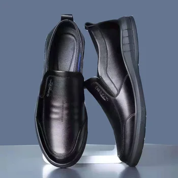 Мъжки кожени обувки с мека подметка, 2023 г., черен бизнес официалната дрехи, мъжки обувки, без скоби, прости ежедневни обувки, обувки за шофиране за мъже