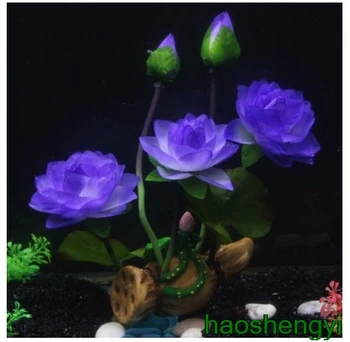 Гореща разпродажба, имитация на корен от лотос, декорация на аквариум във формата на цвете лотос, изкуствени цветя, озеленяване на аквариума, копринени тъкани червен лотос