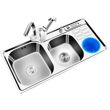 Кухненска мивка Цвят от неръждаема стомана 304, три корита Нано-мивка за миене на зеленчуци, удебелена мивка, домакински мивка