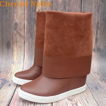 Най-новите дамски ботильоны Chentel от естествена кожа, с кръгли пръсти, увеличаване на дебелината на дъното в рамките на есенно-зимни обувки, дамски обувки