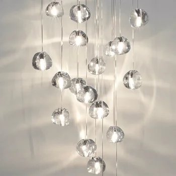 Светлина LED Окачен лампа Hot блясък модерна кристален полилей прозрачна стъклена топка на правоъгълник хромирани хол от неръждаема стомана