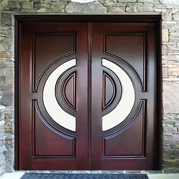 Двойна Врата от Масивна Дървесина за Влизане в Резиденцията на Луксозни Вили по Поръчка фабрика с Закалено Стъкло
