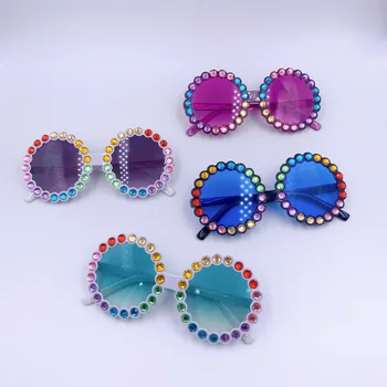 Детски слънчеви очила с цветни диаманти, антибликовые модерни спортни очила за улици, детски градинска стрелба, приливите и отливите, кръгли очила