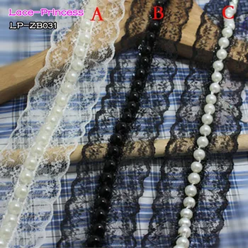 2 ярд 4 см бял черен плат перлена бормашина с аксесоари за облекло яка цвете направи си САМ ръчно изработени във Тесьма лейси тапицерия плат ZB031