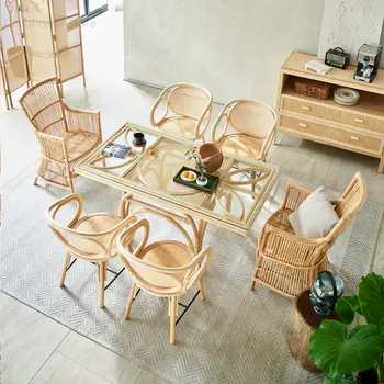 Творчески естествен ратан, маса за хранене и стол набор от японски къщи от масивно дърво маси с настаняване в семейство в ресторанта на хотел Villa маси