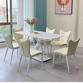 Разход на Сметана маса в Бяло с 4-6 столове За къщи, Вили, апартаменти, кухненско слушалки, масата за хранене е от каменни плочи, мебели за сериали GY50CZ