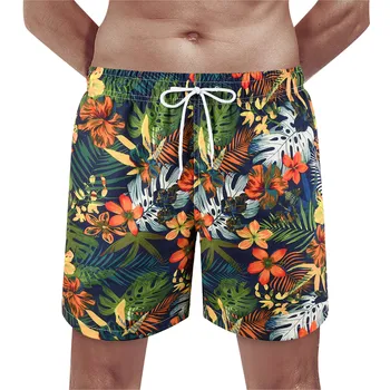 Мъжки шорти за плуване, шарени бързо съхнещи плажни шорти с вкара подплата, летни мъжки бански костюми, бански за мъже