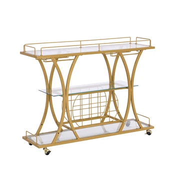 Златна бар количка с винен стеллажом Сребро модерен стъклен метална каса за съхранение на вино