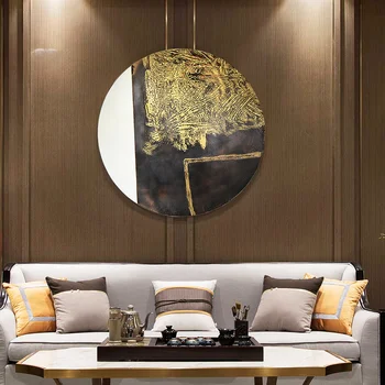 Нова картина за декорация на верандата в китайски стил, абстрактни украса на стени, художествена картина, кабинет, кръгла метална подвесная рисувани,