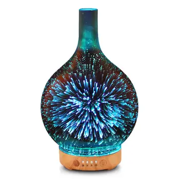3D Овлажнител за въздух във формата на стъклена ваза с фойерверки и 7-цветен led ночником, ултразвукова дифузор етерично масло с аромат, туманообразователь