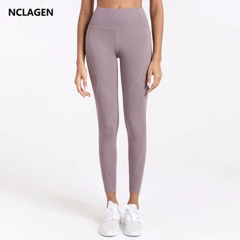 Спортни гамаши NCLAGEN, женски обикновена панталони за йога с висока талия, зимни чорапогащник с джобове, есенни чорапогащи за фитнес, капри за бягане във фитнеса