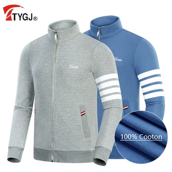 TTYGJ памучни топли якета за голф, мъжки ветроупорен палто за голф с дълъг ръкав, мъжки връхни дрехи в ивица с цип, улични ежедневни върховете на M-XXL