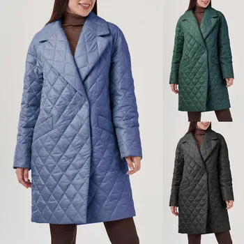 Жена пуховое палто, лесно пуховое женски, женски джобове, дълъг ръкав, копчета, стеганое женски пуховое палто, лесно пуховое женски