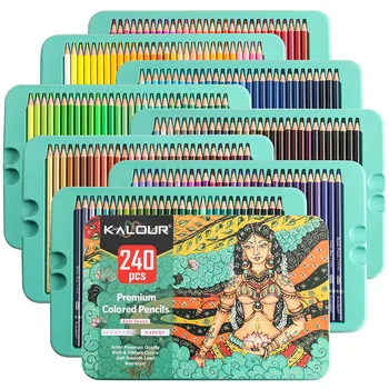 Професионални Цветни моливи KALOUR, набор от цветове 50/72/120/180/240, Мека основа за художници ярки цветове, подходящи за рисуване на скици