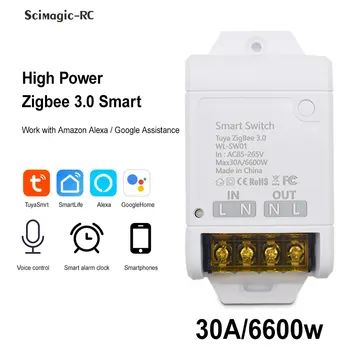 Smart Life Switch Sasha Zigbee 30A 6600 W 2-лентов Релеен Модул ac 85-250 В За Работа със Светлината С Алекса Google Home
