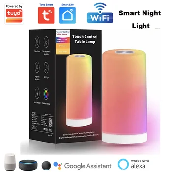 Sasha wifi Умна настолна лампа led атмосферното осветление с регулируема яркост RGB Сензорен екран сензор за нощни лека нощ Работи с Алекса Google home