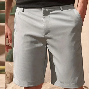 Ежедневни обикновена тънка преки, къси панталони за мъже 2023 Пролет лято за почивка, къси панталони с копчета със средна талия, градинска мода, мъжки къси панталони
