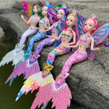 кукли BJD за момичета 45 см, музикална кукла-русалка с оглед, 13 ставите, подвижната светещ играчка-русалка игра-одевалка 