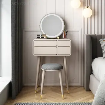 4 Бели чекмедже на Шкафа Модерен интериор, Маса, Огледало за грим Шкаф Минимализъм Женска Прическа Мебели за Спалня OB50HZ